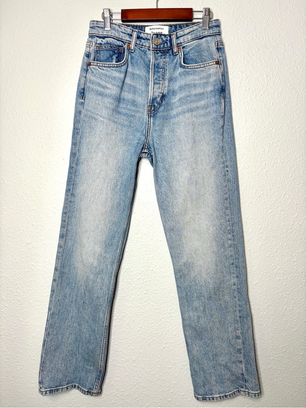 Reformation Cynthia Stretch High Rise Straight Jeans Fortuna Wash 26